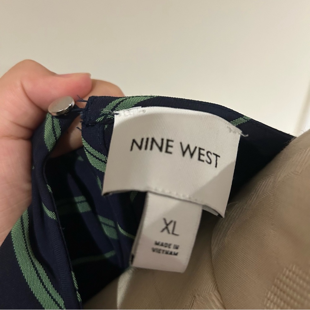 Nine West Navy Green Chevron Stripe Maxi Dress Size XL Long Sleeve Scoop Neck - Picture 3 of 11